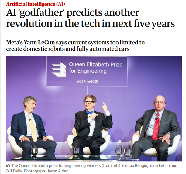 Meta首席AI科学家杨立昆：现有技术难支撑家用机器人、自动驾驶(图1)